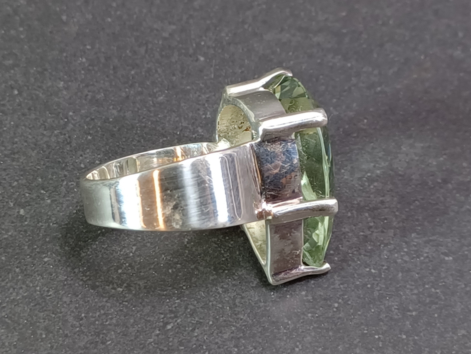 Fasett slipad Grön Ametist  Silver Ring  - 2