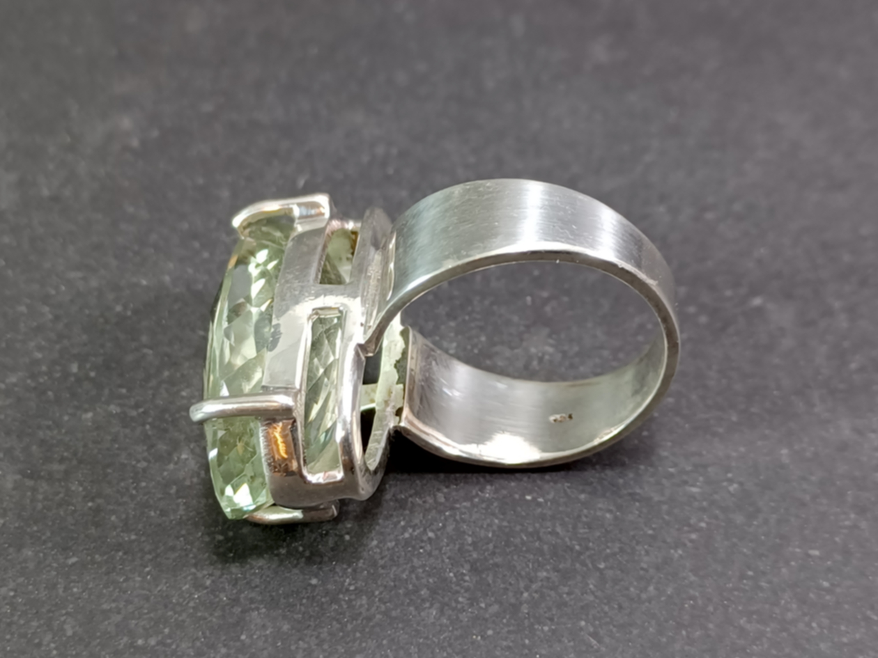 Fasett slipad Grön Ametist  Silver Ring  - 2