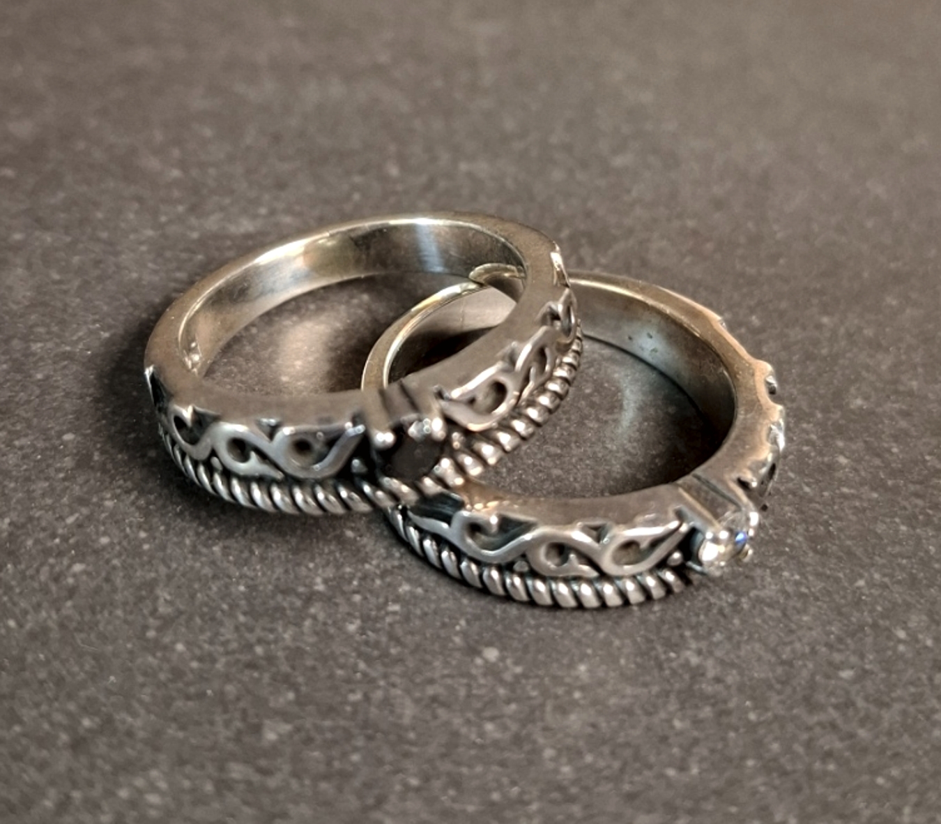 Vågig Mönster Silver Ring med fasett slipad bergkristall eller svart onyx - 6