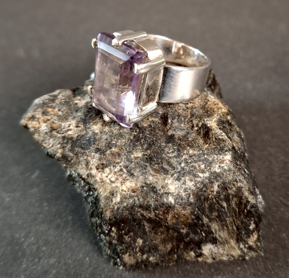 Fyrkantig Fasett Slipad  Ametist Silver Ring  - 3
