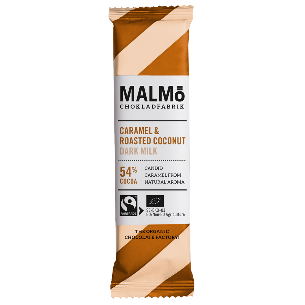 Malmö Chokladfabrik : Chokladbar Caramel & Roasted Coconut Dark milk 54%