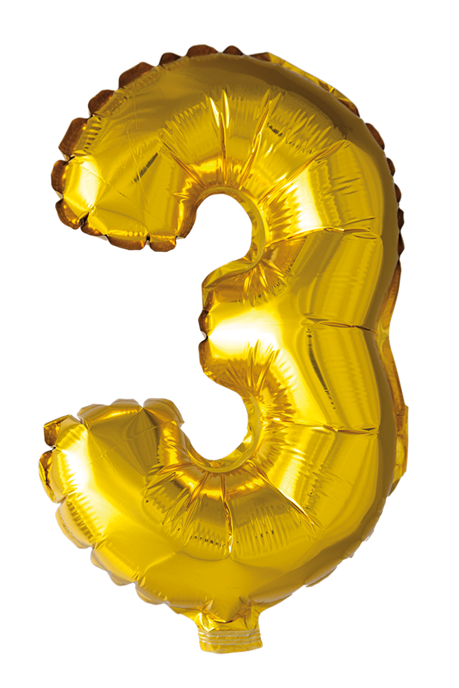 Folie ballong Nummer 3, Guld 66 cm