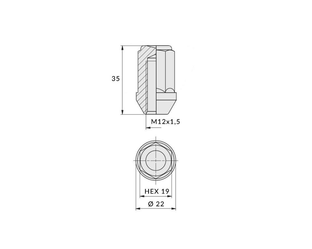 Hjulmutter Kon NV19 12x1,5 kupol - 2