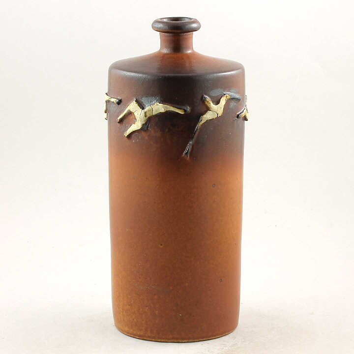 Claes Thell (1982)  Unique Brown Vase with Birds Relief 25 cm