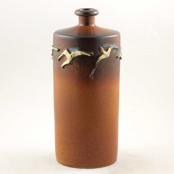 クレス・テル  一点もの　鳥模様のあるブラウンのベース Vase 25cm  1982年