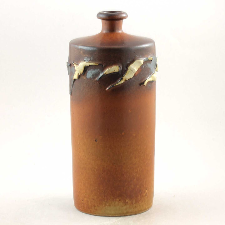 Claes Thell (1982)  Unique Brown Vase with Birds Relief 25 cm