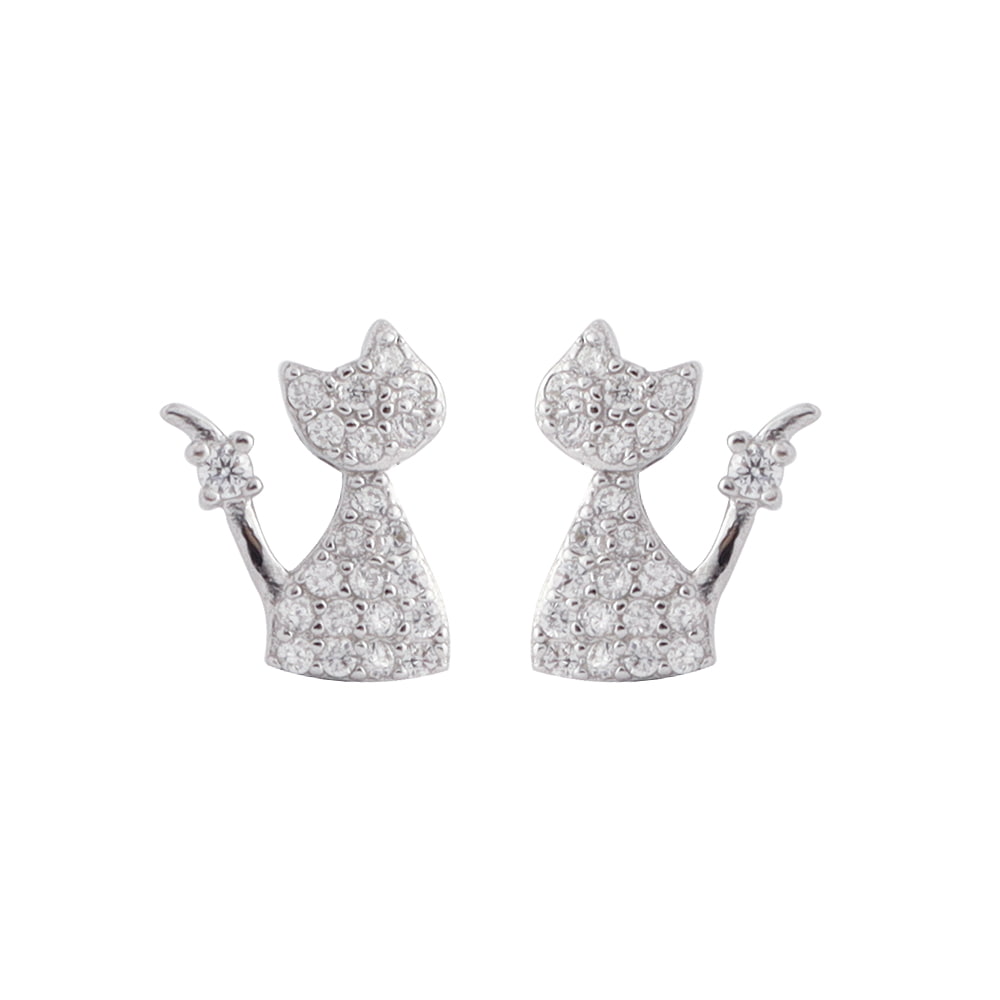 Silver örhängen med katt motiv och kristaller nickelfritt 925 sterling allergivänligt silver