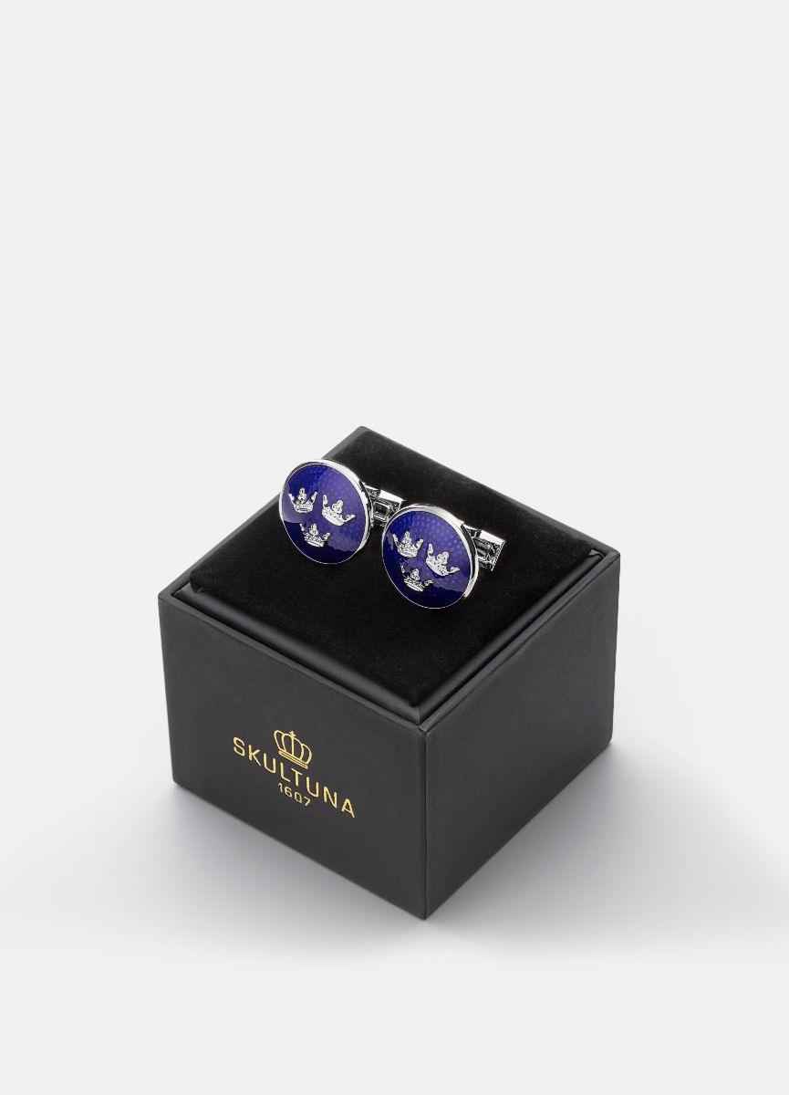 Skultuna kalvosinnapi kolme kruunua hopea/sininen 22mm - 4