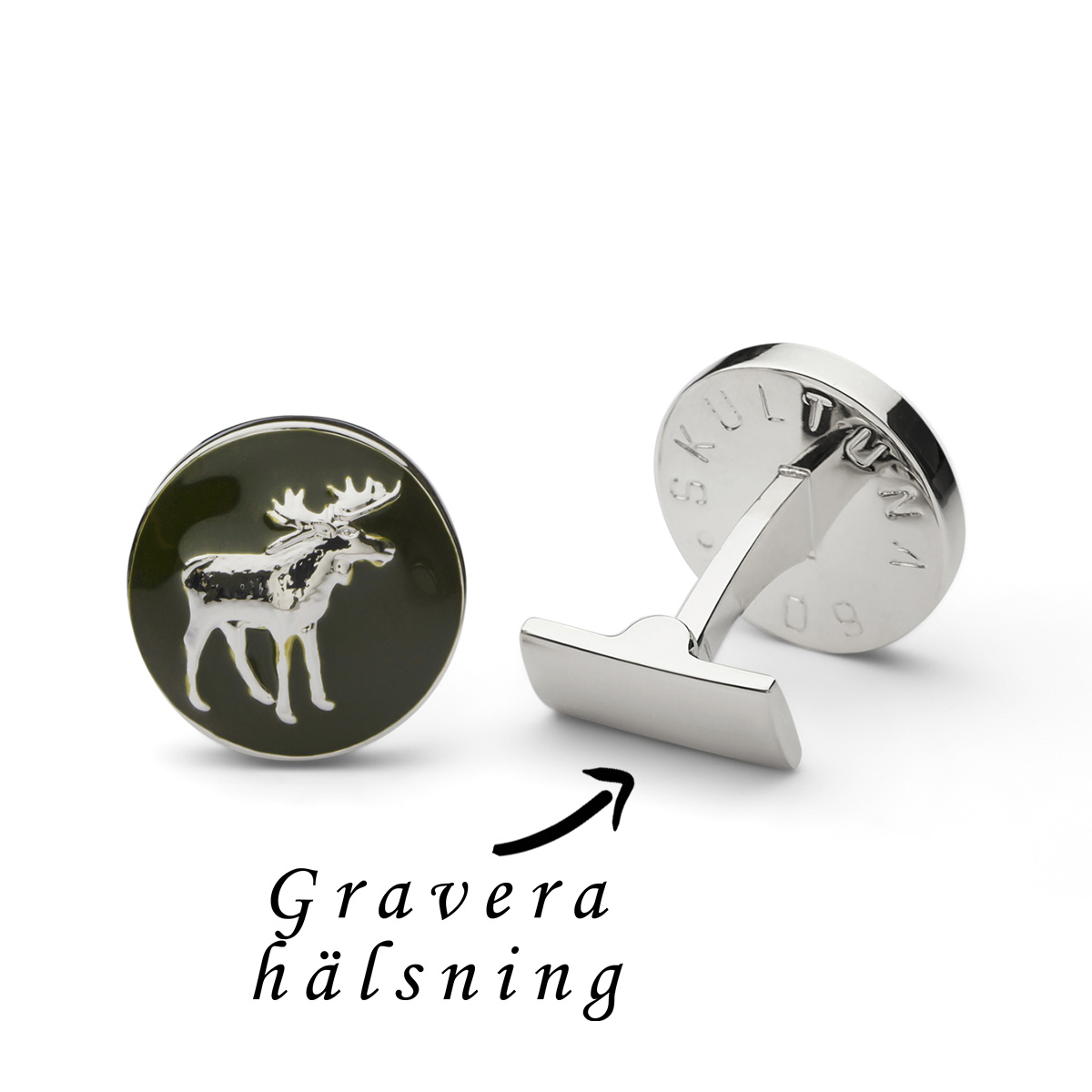 Skultuna kalvosinnapi hirvi hopea/vihreä