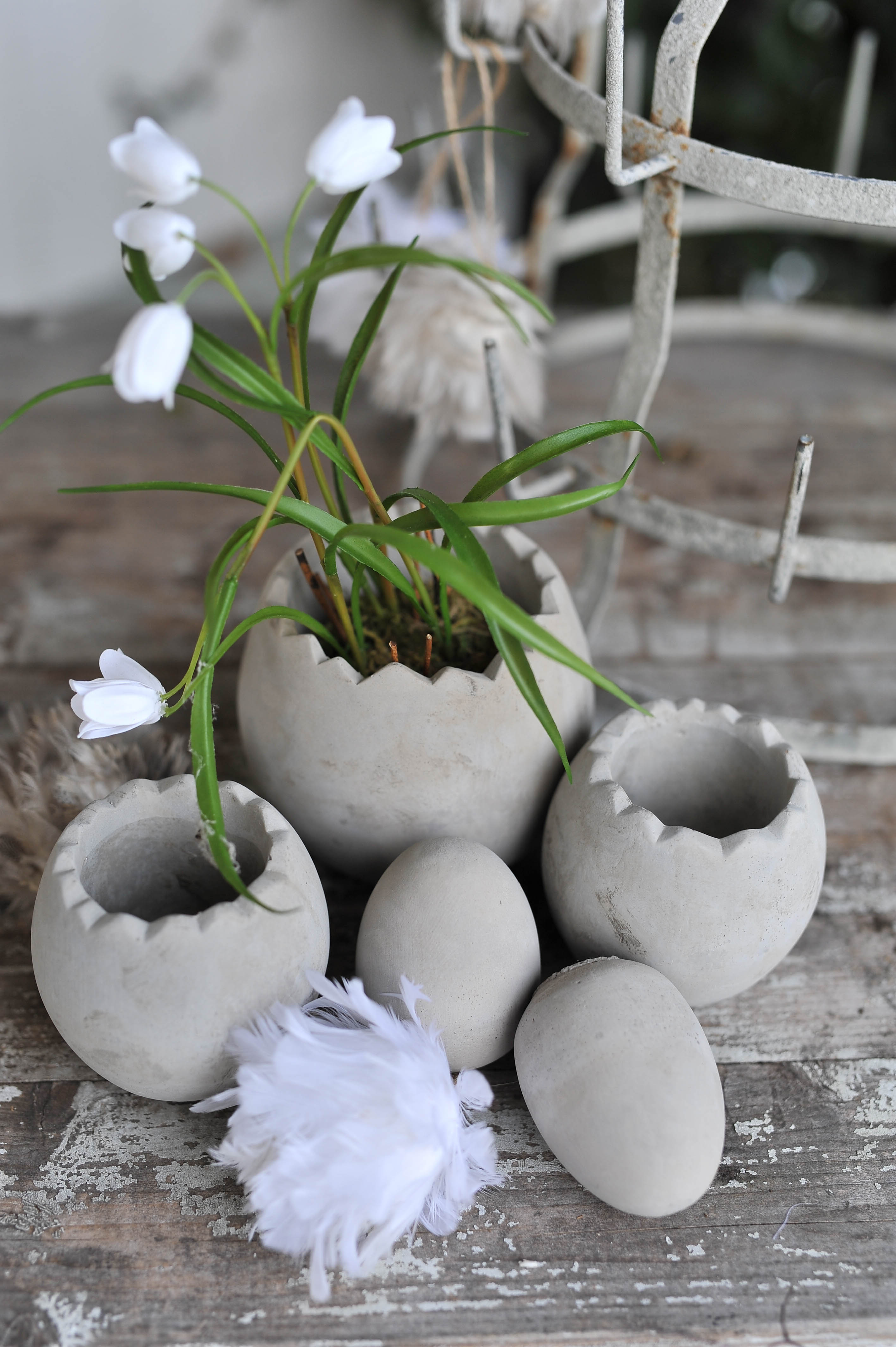 Kruka Äggskal - Kruka - Ägg - Grå - Cement - 13 cm - 2