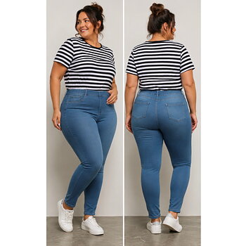 Jeggings med resårmidja och bakfickor, Lola, mellanblå 