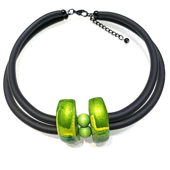 Necklaces green painted  Wood and rubber 