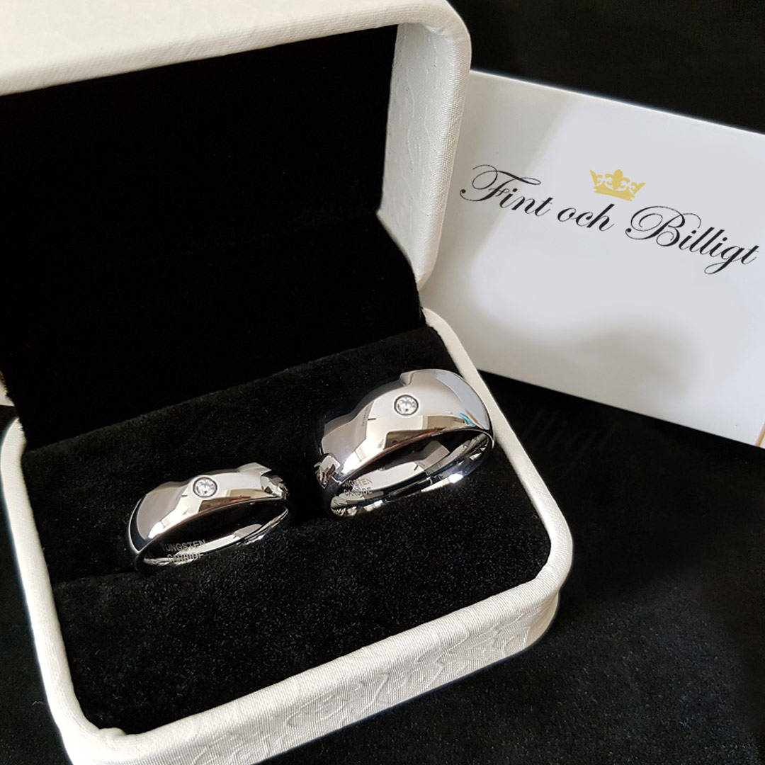 Förlovningsringar - Tungsten Högblank Sten Paket - Shiny Diamond - 3