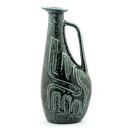 Gunnar Nylund (Farina 1960s) Green Bottle Vase with Abstract Relief 31 cm