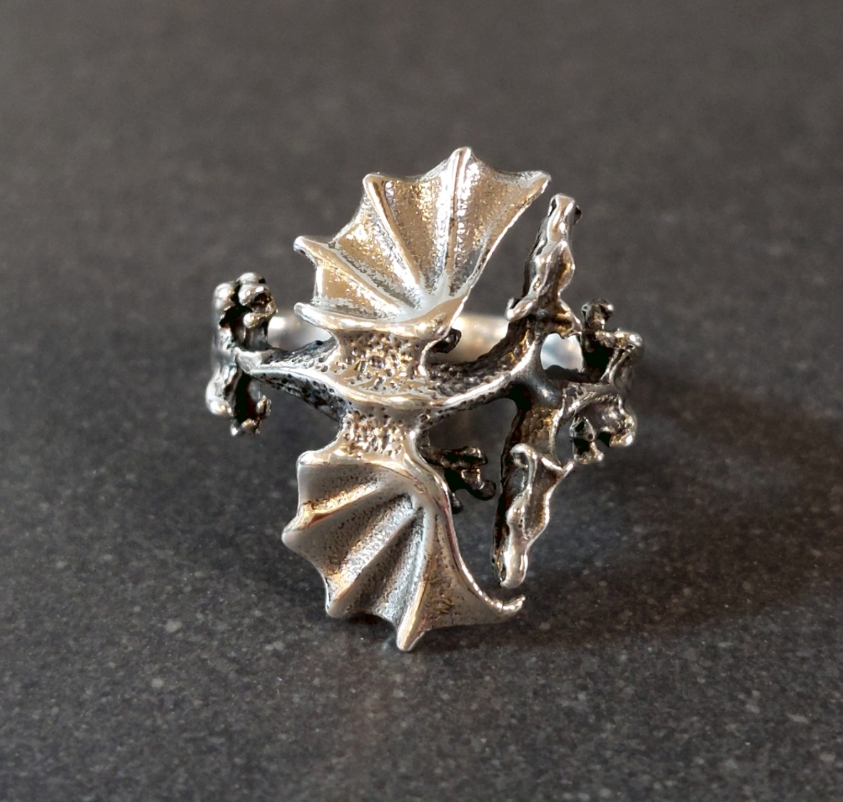 Ring i Silver - Tvåhövdad Drake