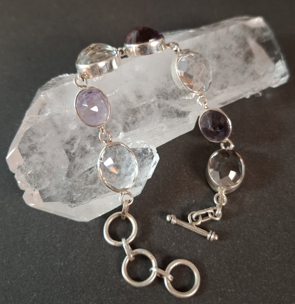 Silverarmband med fasetterad Ametist och Bergkristall - 3