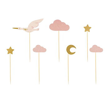 Cake picks  - Baby Shower - Rosa Stork -1
