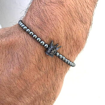 Armband med svarta stenar i hematit -Black Crown