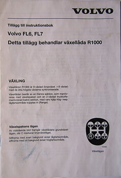 1989 Volvo FL6 och FL7  Instruktionsbok tillägg växellåda R1000 10.88
