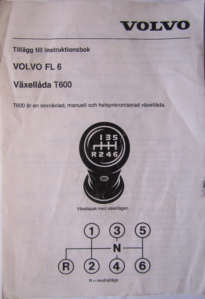 1989 Volvo FL 6  Instruktionsbok tillägg växellåda T600 6.89