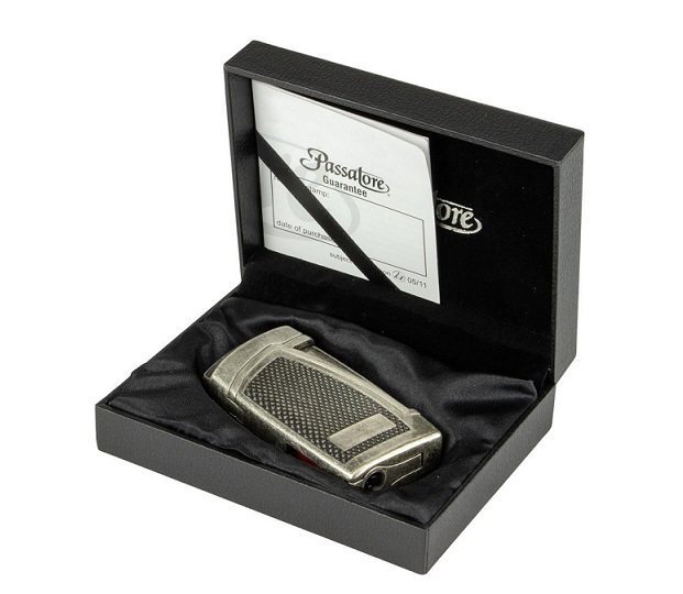 Passatore  Bogota II Jet Flame Lighter - Inbyggd Cigarrborr Silver Antique Giftbox