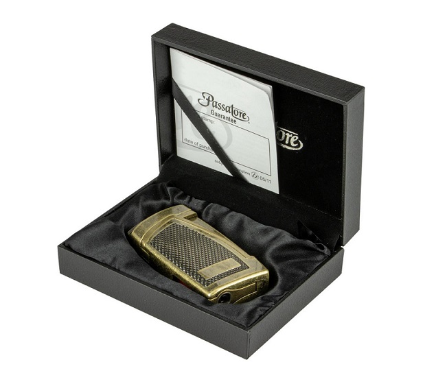 Passatore  Bogota II Jet Flame Lighter - Inbyggd Cigarrborr Brass Antique Giftbox