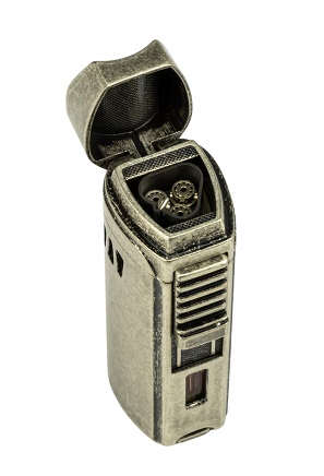 Passatore Trinidad III Flame Jet Lighter - Inbyggd Cigarrborr Silver Antique Open