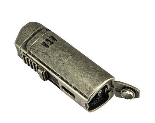 Passatore Trinidad III Flame Jet Lighter - Inbyggd Cigarrborr Silver Antique Punch