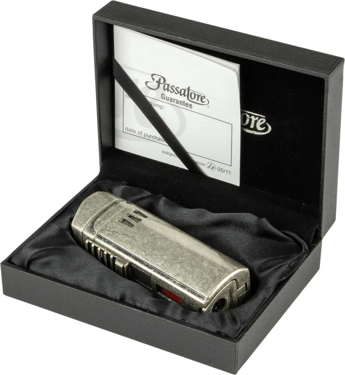 Passatore Trinidad III Flame Jet Lighter - Inbyggd Cigarrborr Silver Antique Giftbox