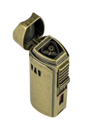 Passatore Trinidad III Flame Jet Lighter - Inbyggd Cigarrborr Brass Antique Open
