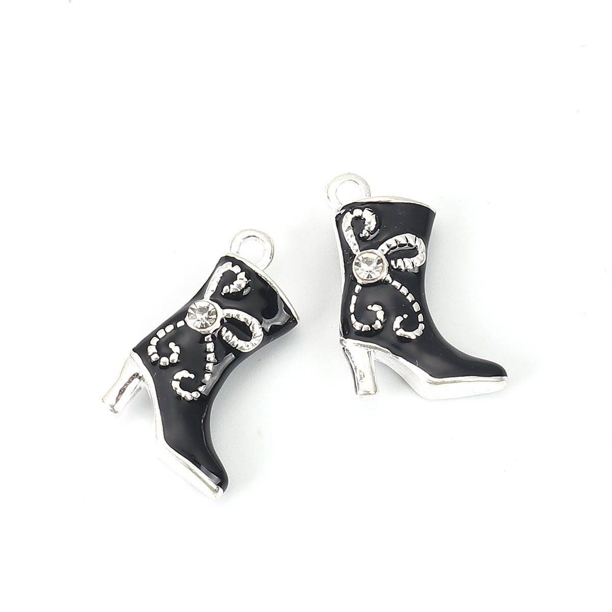 Berlock, Emaljerad Boot - svart m rhinestones - 2