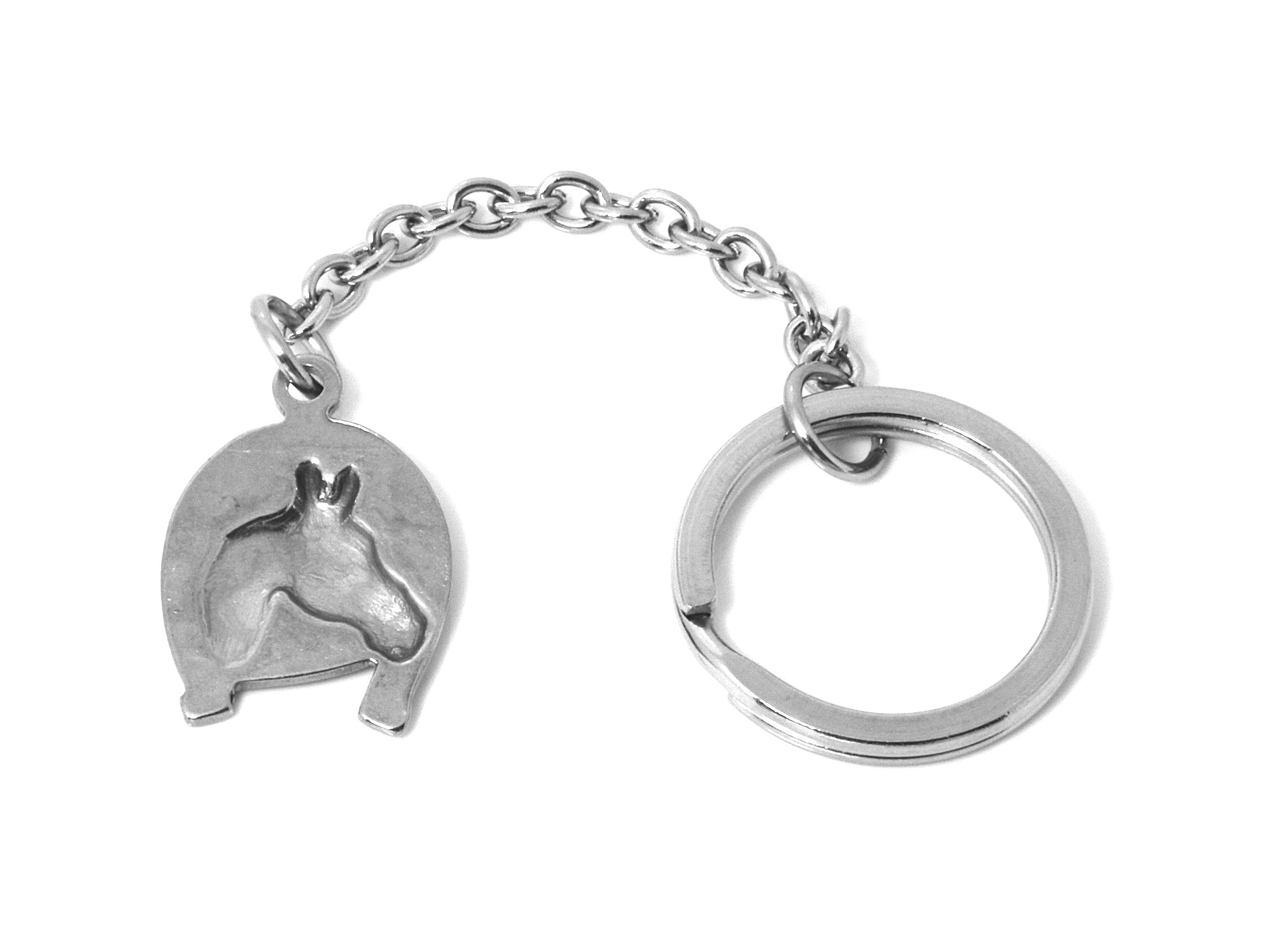 Häst med Hästsko Nyckelring i Rostfritt Stål, Lycka Accessoar, Hästhuvud Nyckelhållare - 2