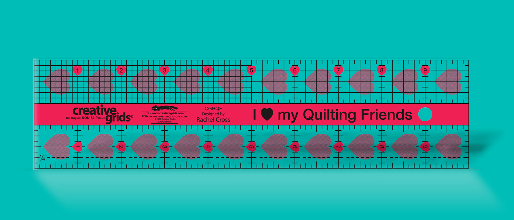 Creative Grids I Love My Quilt Friends Quilt Ruler 2-1/2in x 10in