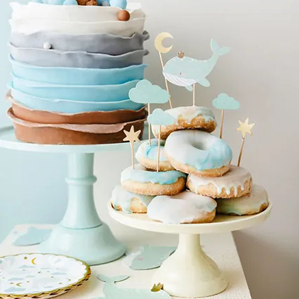 Cake picks  - Baby Shower - Ljusblå val -2
