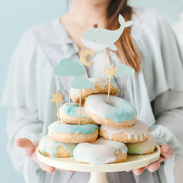 Cake picks  - Baby Shower - Ljusblå val