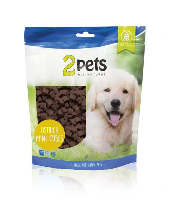 Hundgodis Ostrich minicubes, 2pets - 2