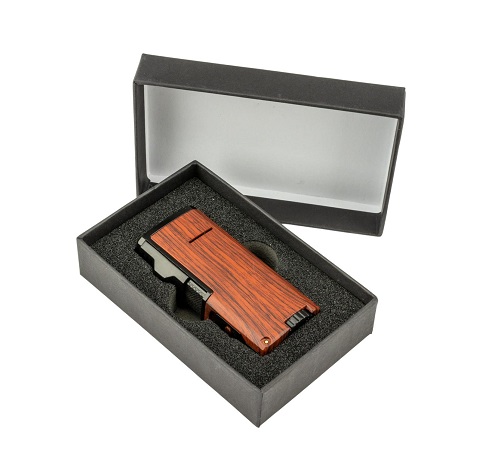Sky Windsor III Flame Jet Lighter - Inbyggd Cigarrborr Black/Wood Giftbox