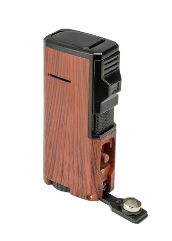 Sky Windsor III Flame Jet Lighter - Inbyggd Cigarrborr Black/Wood Baksidan