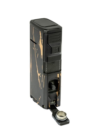 Sky Windsor III Flame Jet Lighter - Inbyggd Cigarrborr Black/Gold Marble Baksidan