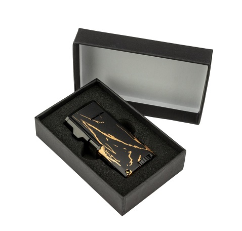 Sky Windsor III Flame Jet Lighter - Inbyggd Cigarrborr Black/Gold Marble Giftbox
