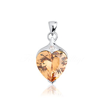 Sunset Heart - 925s Silverhalsband Hjärta Orange Gnistrande Sten 