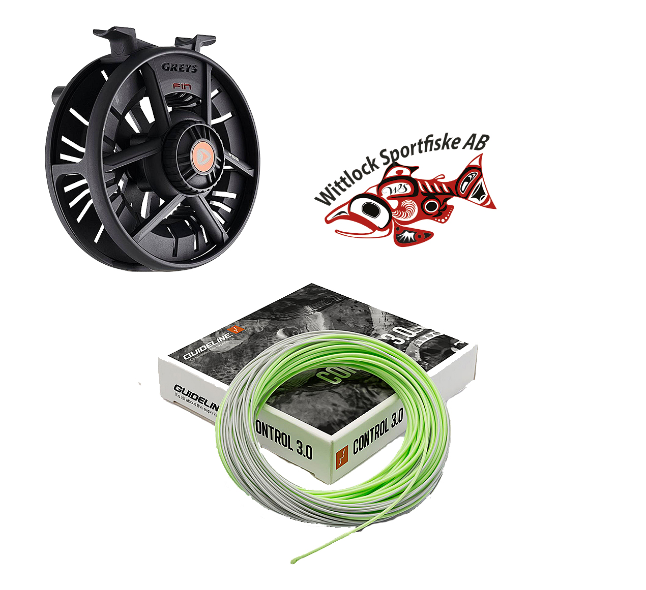 Combo Greys Fin flugrulle med Guideline Control fluglina