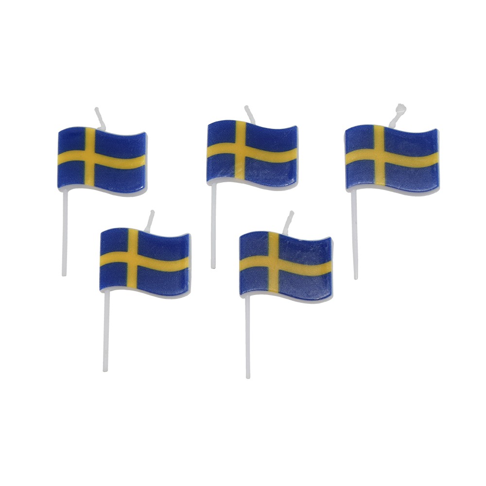 Tårtljus svenska flaggor 5 st