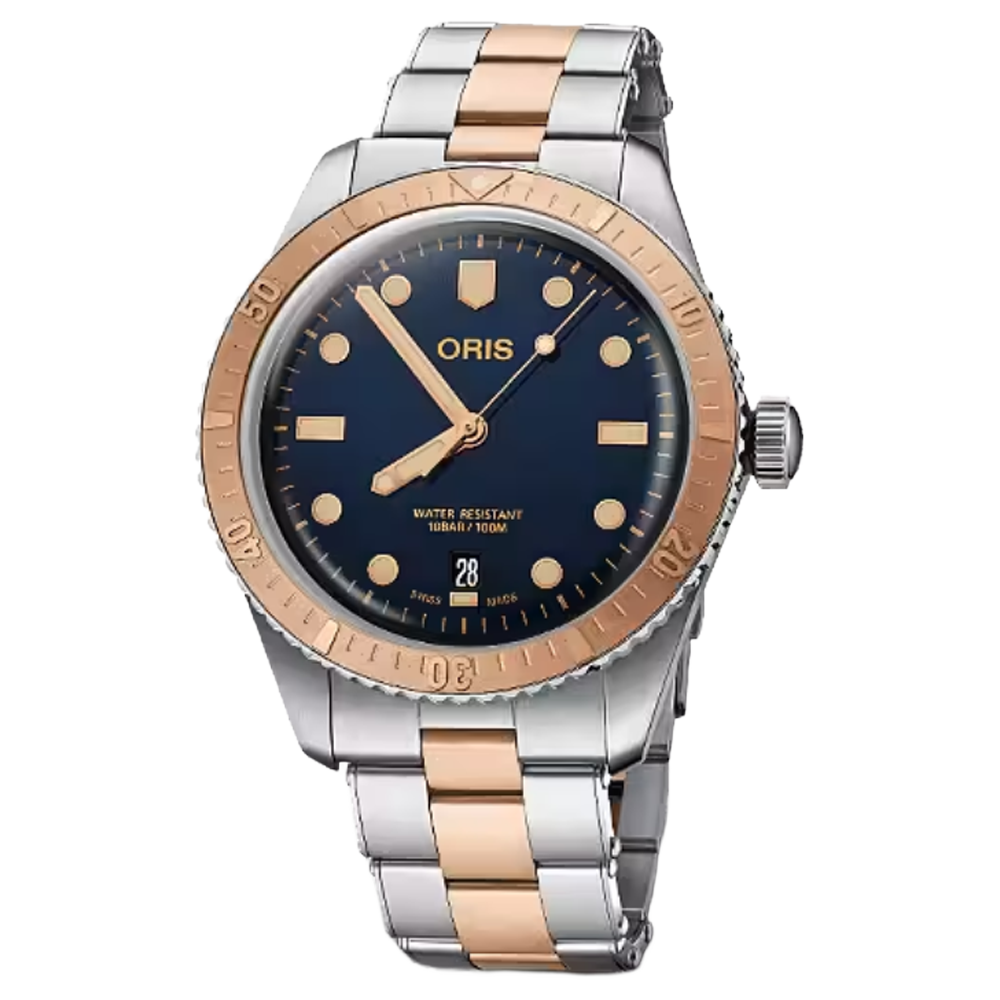 01 733 7707 4355-07 8 20 17 Oris Divers Sixty-Five 40 stål brons blå