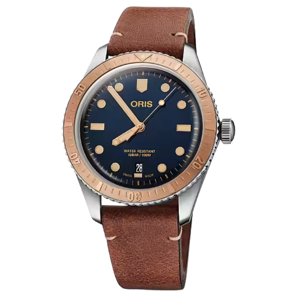 01 733 7707 4355-07 5 20 45 Oris Divers Sixty-Five 40 stål brons blå