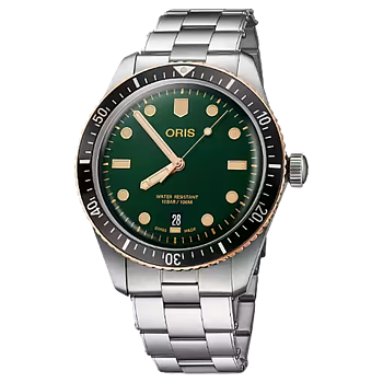 01 733 7707 4357-07 8 20 18 Oris Divers Sixty-Five 40 stål brons grön