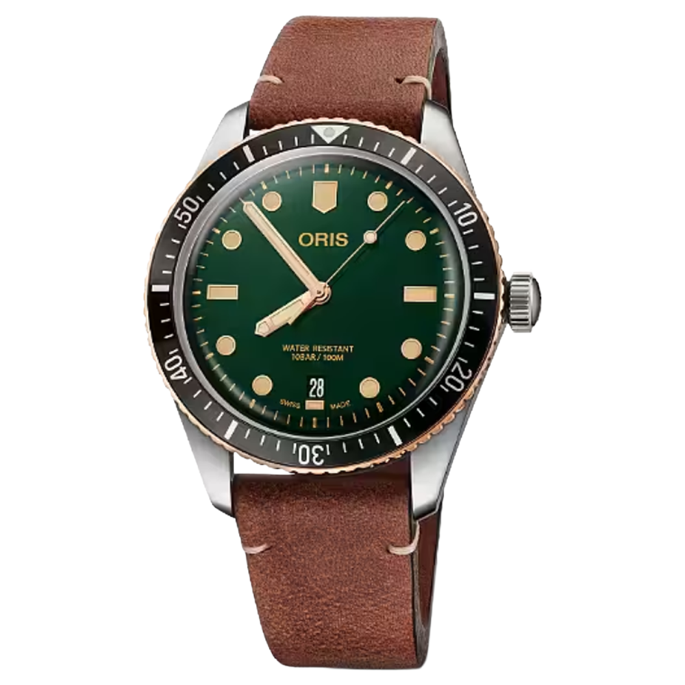01 733 7707 4357-07 5 20 45 Oris Divers Sixty-Five 40 stål brons grön