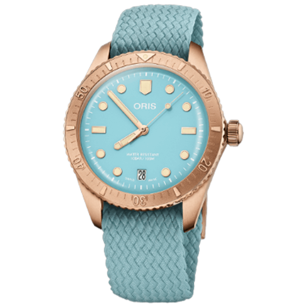01 733 7771 3155-07 3 19 02BRS Oris Divers Sixty-Five 38 otton Candy ljusblå