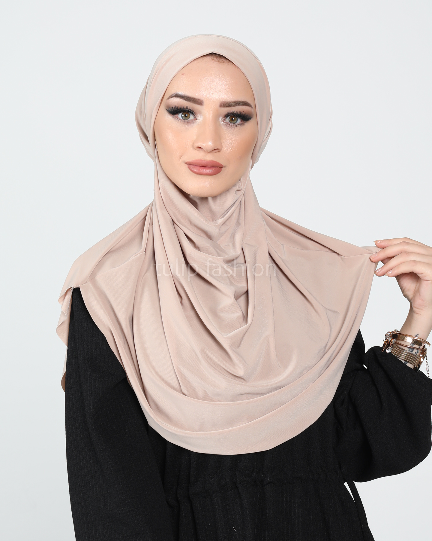 Hijab - Instant lycra with band - Beige - 2