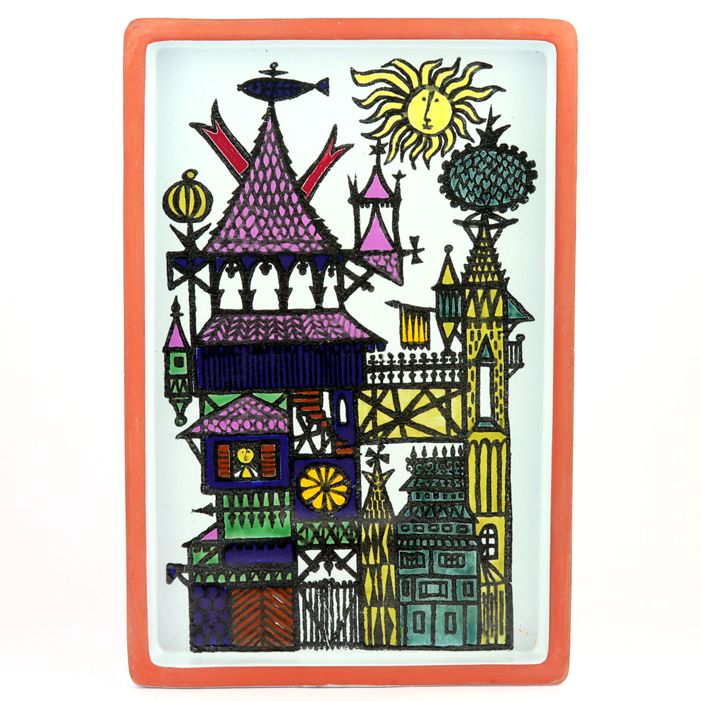 Stig Lindberg Karneval カーニバル プレート b Stig Lindberg (Karneval 1958) Wall Plaque with Town Decor 31 cm